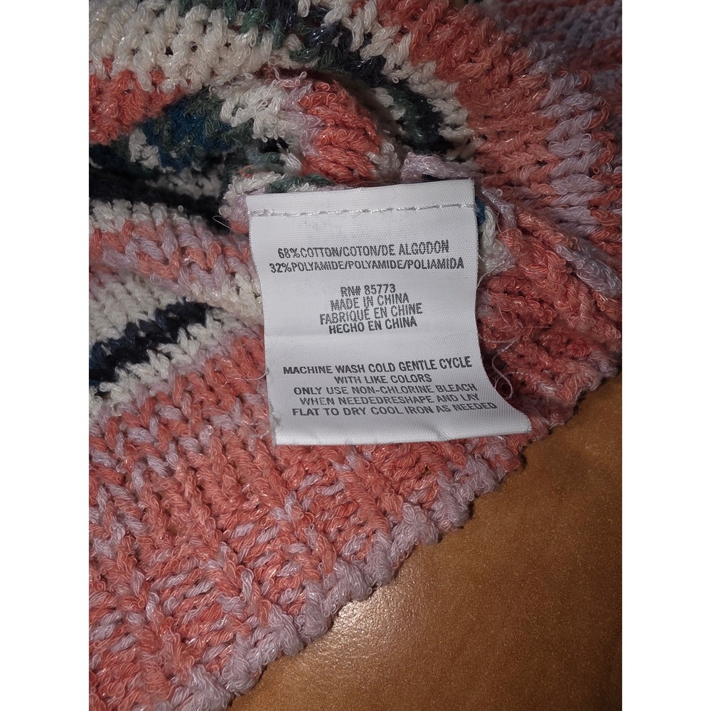 ONeill Womens XL Striped Knit Sweater Coral Teal White Drop Shoulder Relaxed - Picture 5 of 8